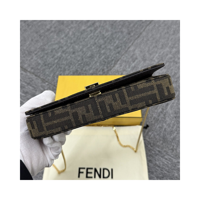 FENDI FF 提花 Logo Graffi 鏈條單肩包 棕色 (8BS076 AD23 F1BA1)-17