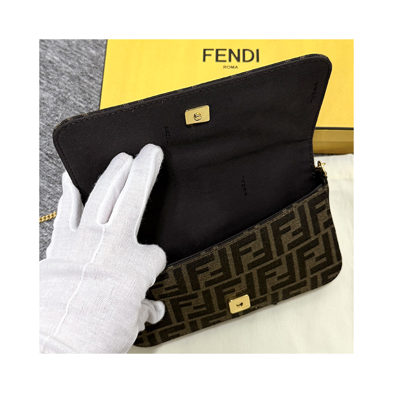 FENDI FF 提花 Logo Graffi 鏈條單肩包 棕色 (8BS076 AD23 F1BA1)-19