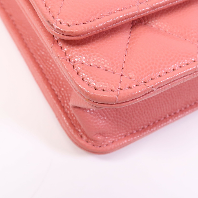 CHANEL 牛皮皮革WOC Wallet On Chain金扣鏈帶肩背袋-10