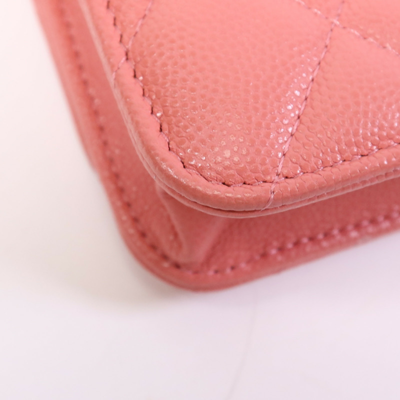 CHANEL 牛皮皮革WOC Wallet On Chain金扣鏈帶肩背袋-12