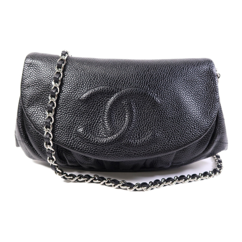 CHANEL 牛皮皮革Chain Shoulder Bag銀扣鏈帶肩背袋-0