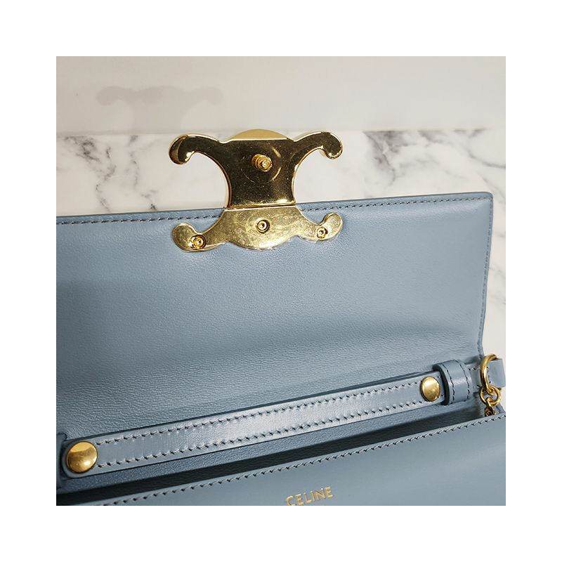 CELINE Triomphe Logo Chain Strap Clutch 藍色 (10L773ETZ 07FK)-9