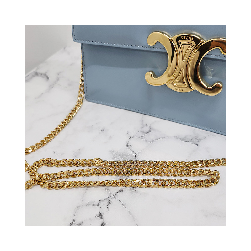 CELINE Triomphe Logo Chain Strap Clutch 藍色 (10L773ETZ 07FK)-22