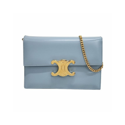 CELINE Triomphe Logo 鏈條肩帶手拿包 藍色 (10L773ETZ 07FK)