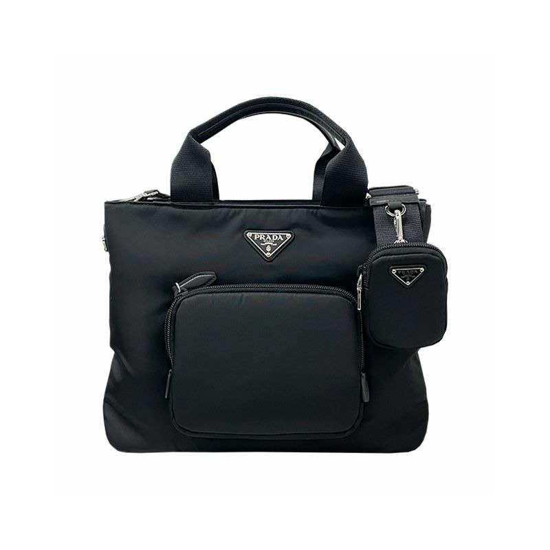 PRADA 黑色尼龍三角標誌加厚手提包 (1BG354 RV44 F0002)-0