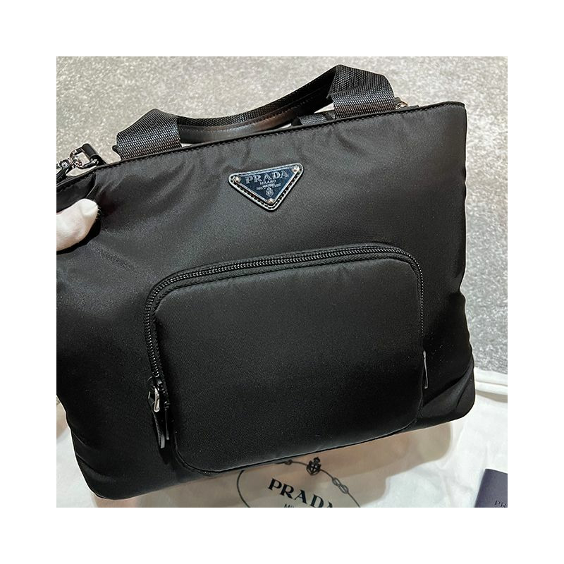 PRADA 黑色尼龍三角標誌加厚手提包 (1BG354 RV44 F0002)-5