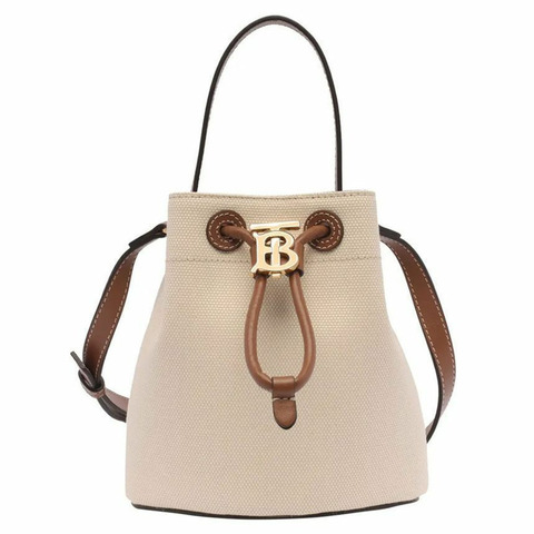 BURBERRY 24FW TB帆布迷你水桶包 天然棕色 8070576