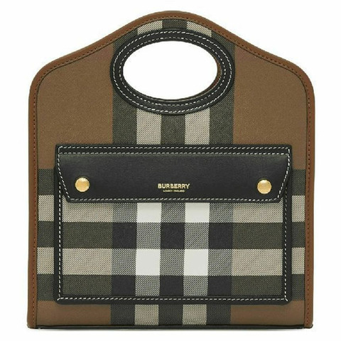 BURBERRY 巨型格紋口袋手提斜背包 深樺木棕色