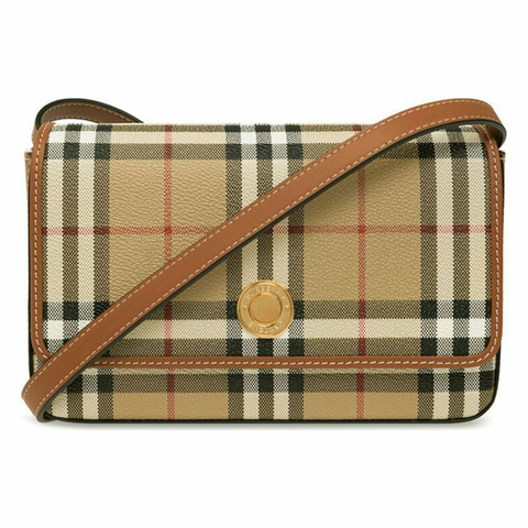 BURBERRY 24FW HAMPSHIRE 復古格紋單肩斜背包 檔案米色