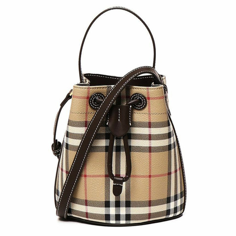 BURBERRY 復古格紋托特單肩包 檔案米色 8100488
