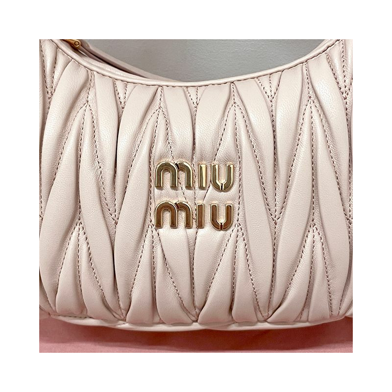 MIU MIU Wander Matelasse Nappa 皮革單肩包 粉紅色 (5BC125 N88 F0236)-6