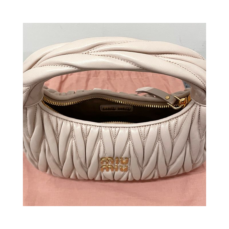 MIU MIU Wander Matelasse Nappa 皮革單肩包 粉紅色 (5BC125 N88 F0236)-8