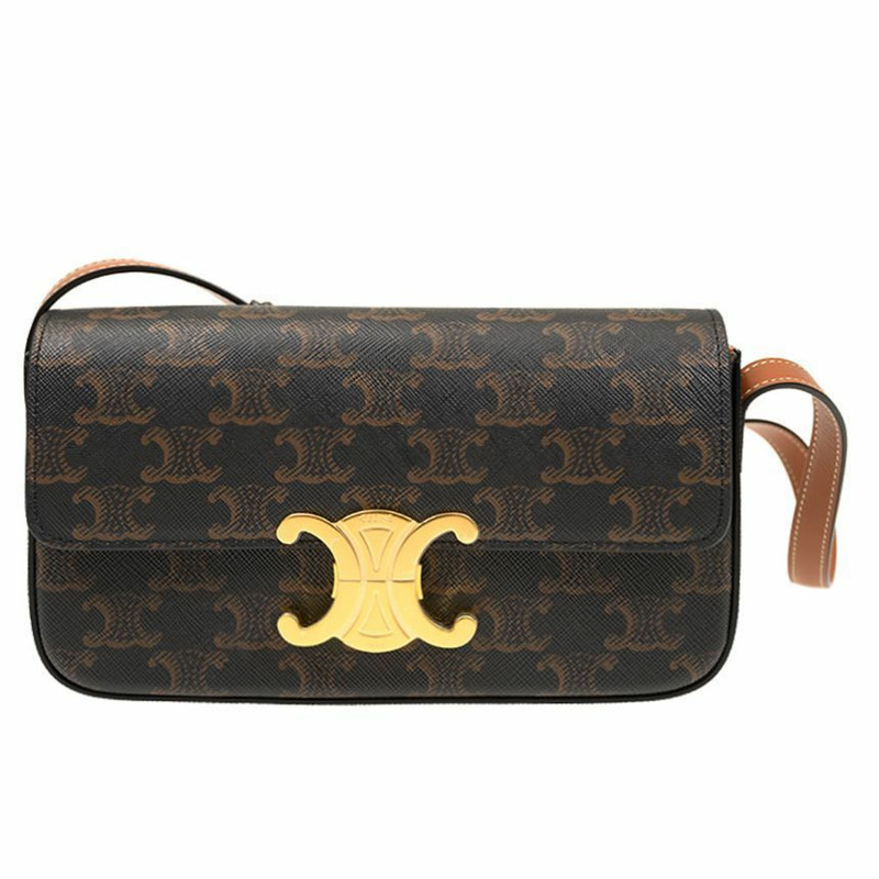 CELINE 25SS 金色三重奏標誌單肩包 棕褐色 194142 CUZ-0