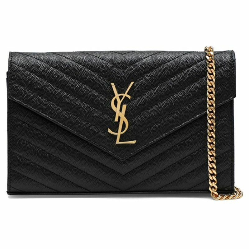 SAINT LAURENT 25SS 金色字母圖案絎縫鏈條包 黑色 377828 BOW01-0