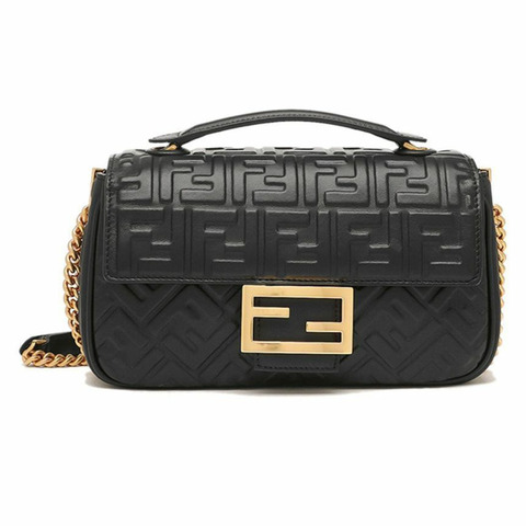 FENDI 25SS FF Logo Baguette Midi Chain Bag 黑色 8BR793 AH9C