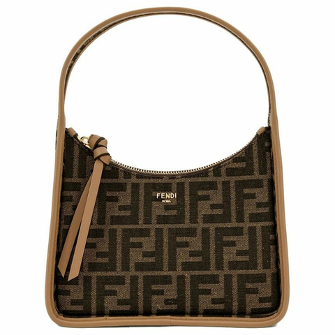 FENDI 25SS 金色 Logo 迷你吊墜手提包 棕色 8BS094 ALP3