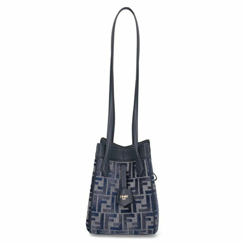 FENDI 25SS Origami Mini FF 提花水桶包 深藍色 8BS083 ASU0