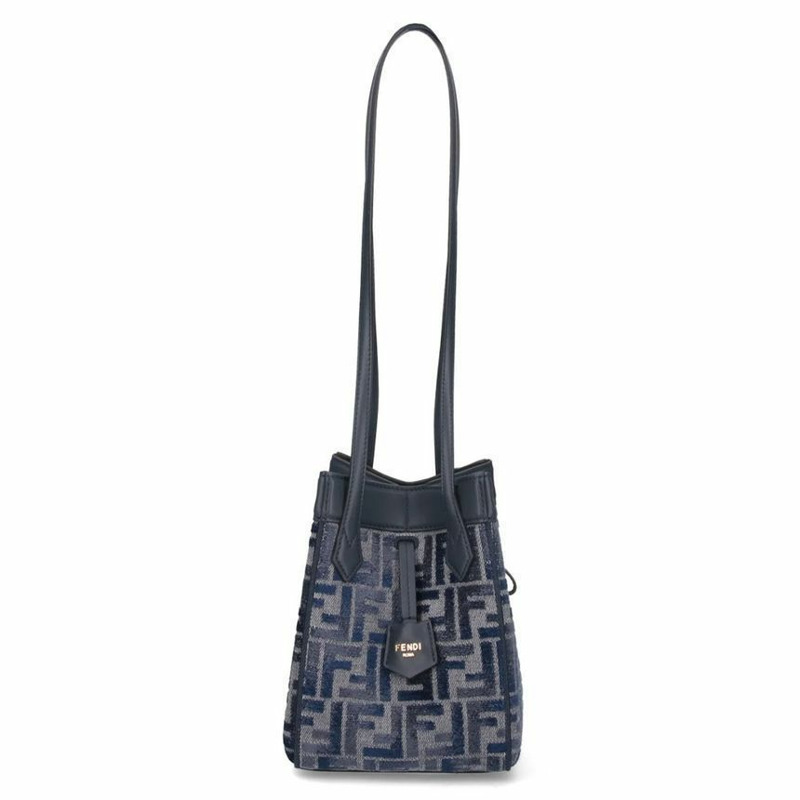 FENDI 25SS Origami Mini FF 提花水桶包 深藍色 8BS083 ASU0-0