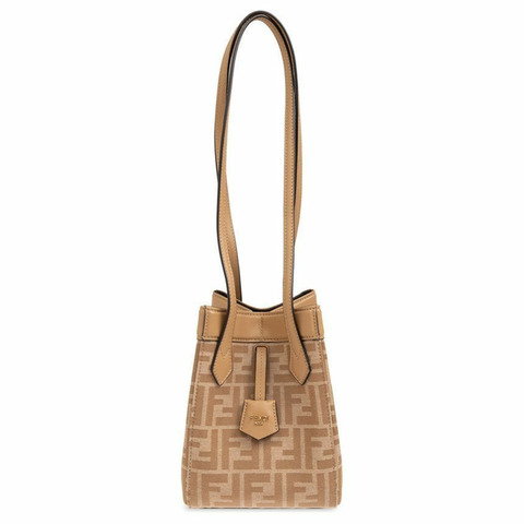 FENDI Origami Mini FF 提花單肩包 米色 8BS083 AFPM