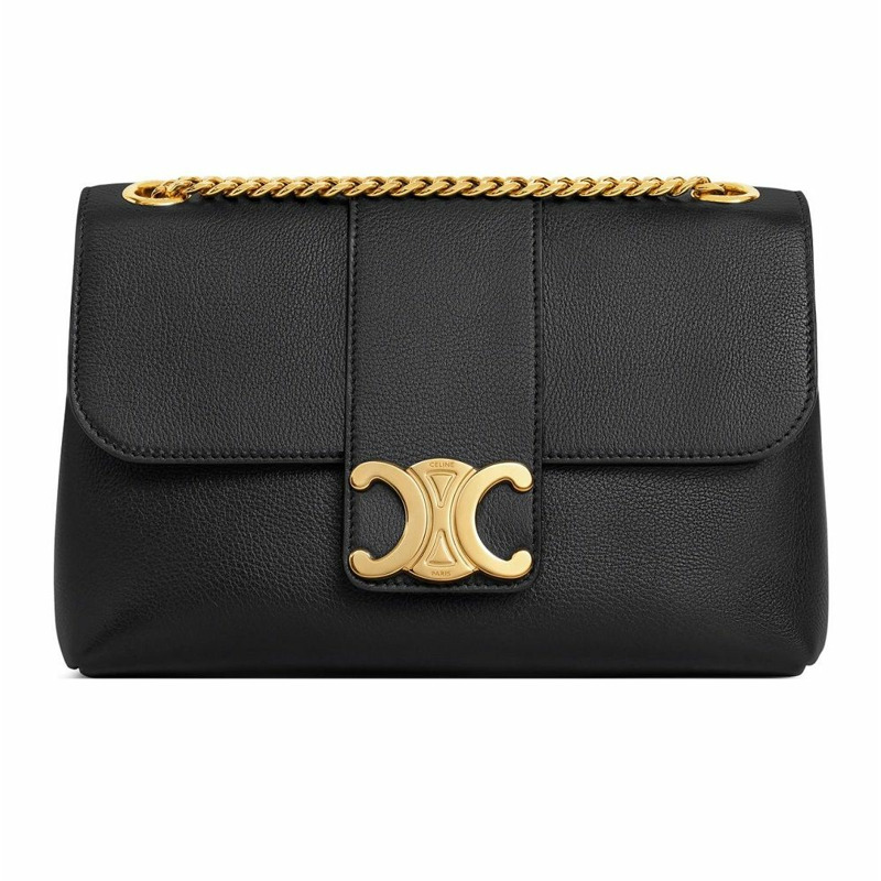 CELINE 中型 Triomphe 手袋,柔軟小牛皮,黑色,115853FDU-0