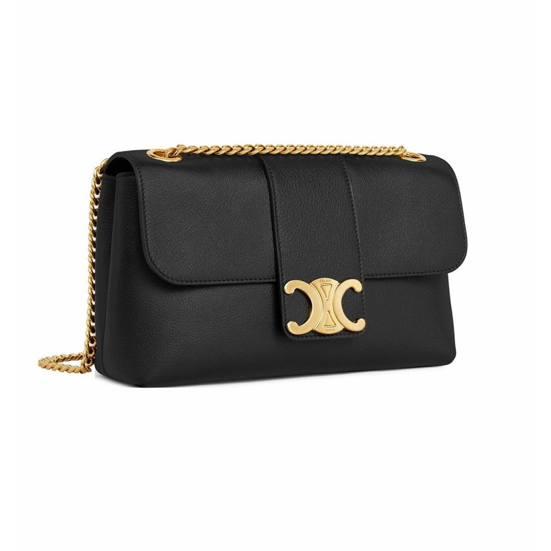 CELINE 中型 Triomphe 手袋,柔軟小牛皮,黑色,115853FDU-1