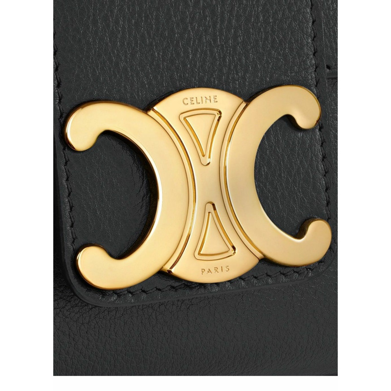 CELINE 中型 Triomphe 手袋,柔軟小牛皮,黑色,115853FDU-3