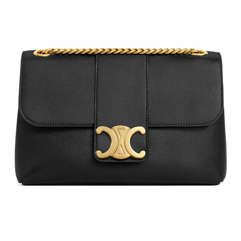 CELINE 中型 Triomphe 手袋，柔軟小牛皮，黑色，115853FDU