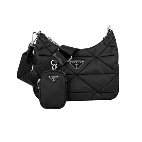 PRADA 三角形標誌尼龍襯墊單肩包 黑色 (1BC151 RDJN F0002)