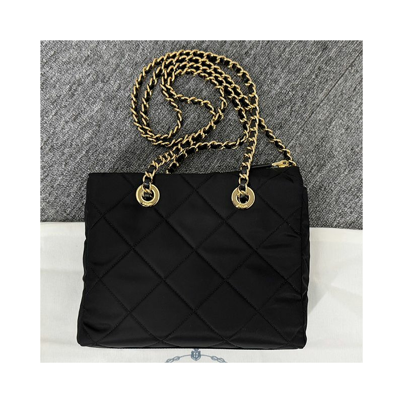 PRADA 1995 年復刻版三角形標誌鏈條尼龍手提包 黑色 (1BG468 2AOS F0002)-3