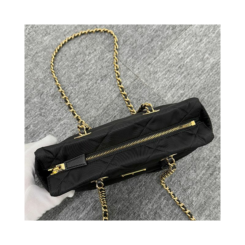 PRADA 1995 年復刻版三角形標誌鏈條尼龍手提包 黑色 (1BG468 2AOS F0002)-6