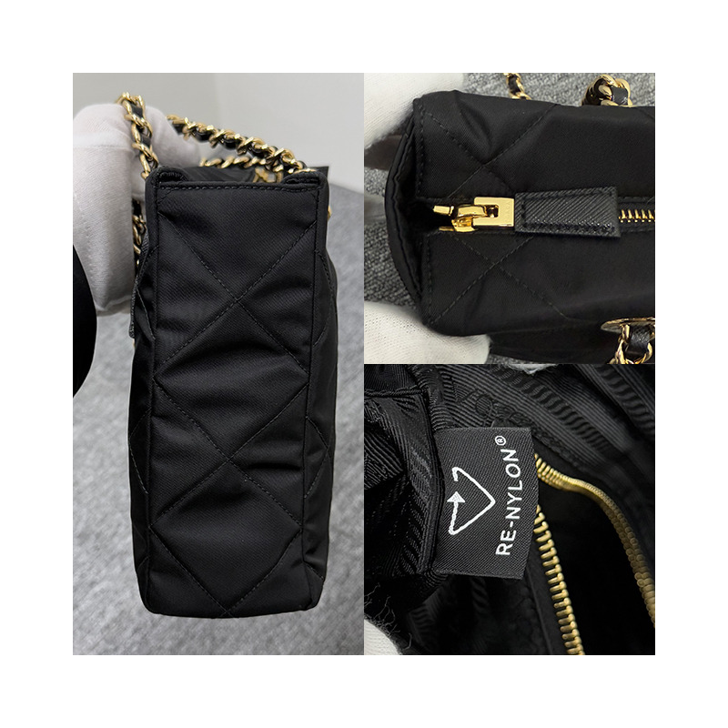 PRADA 1995 年復刻版三角形標誌鏈條尼龍手提包 黑色 (1BG468 2AOS F0002)-16
