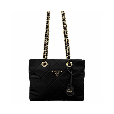 PRADA 1995 年復刻版三角形標誌鏈條尼龍手提包 黑色 (1BG468 2AOS F0002)