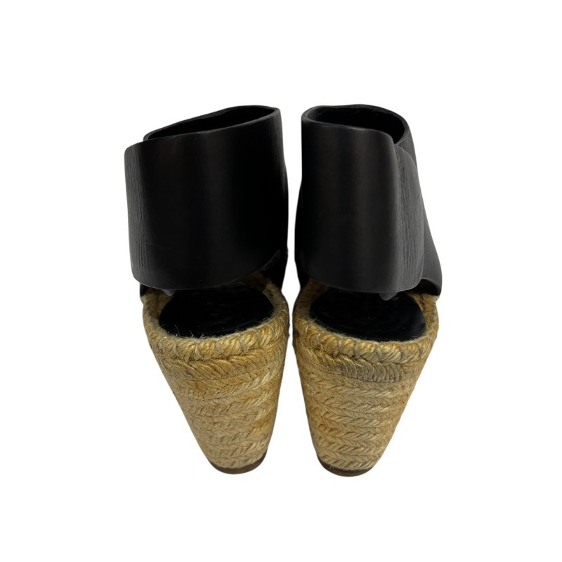 【美收精品】CELINE 黑色皮革草編根鞋 4-550-3