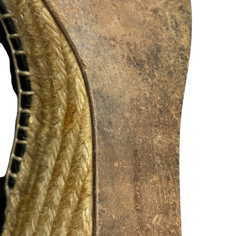 【美收精品】CELINE 黑色皮革草編根鞋 4-550-8