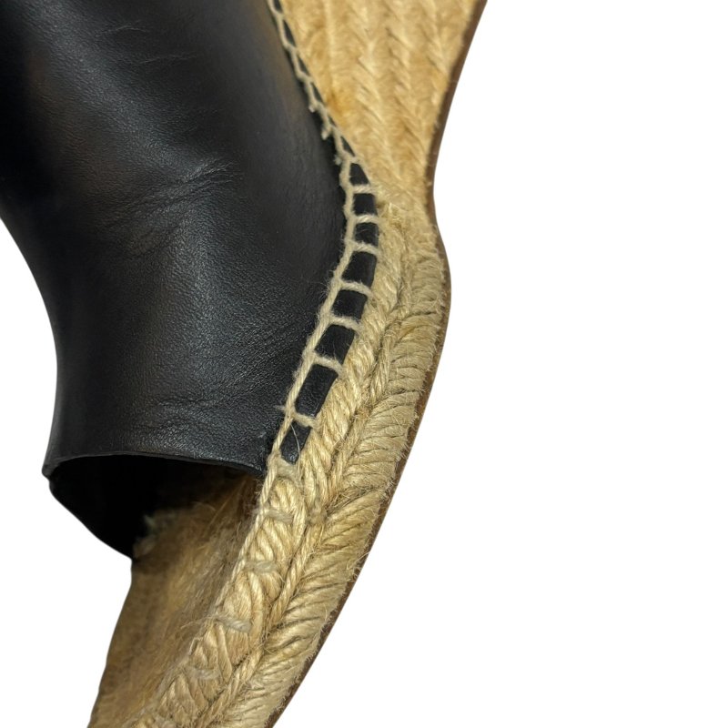 【美收精品】CELINE 黑色皮革草編根鞋 4-550-9