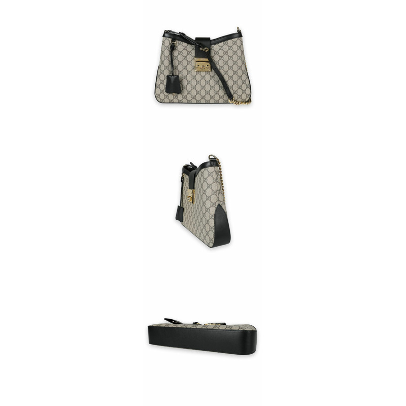 GUCCI 女士 GG Supreme 鎖扣中型單肩包（米色/黑色）795113 KHNKG-2