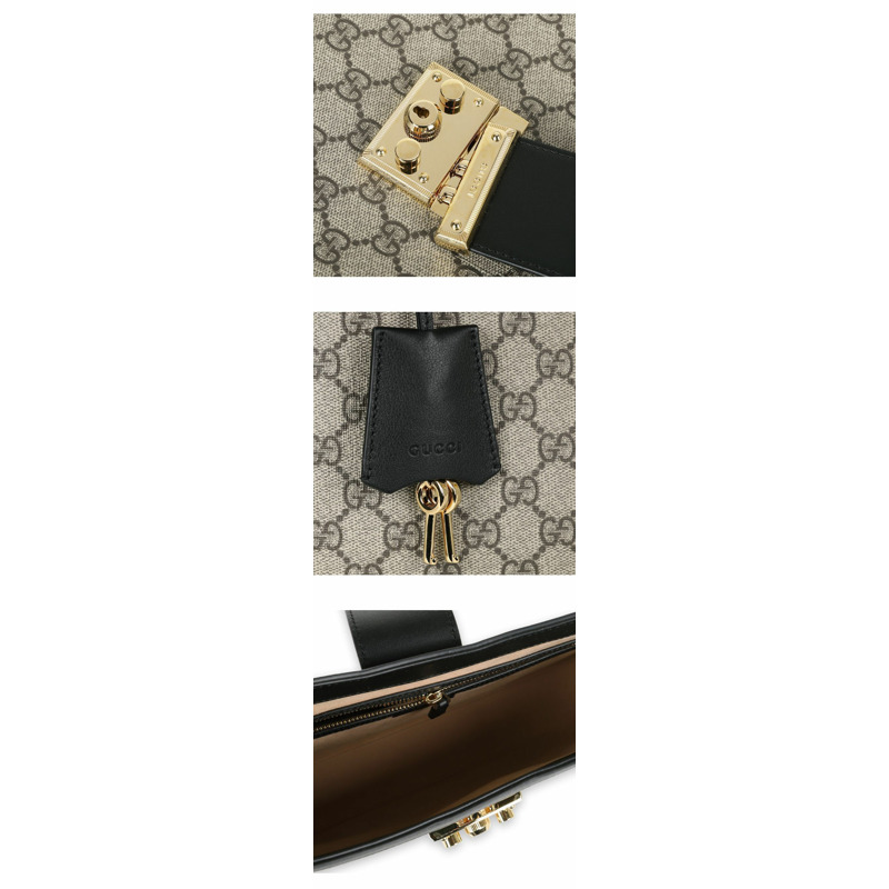 GUCCI 女士 GG Supreme 鎖扣中型單肩包（米色/黑色）795113 KHNKG-3