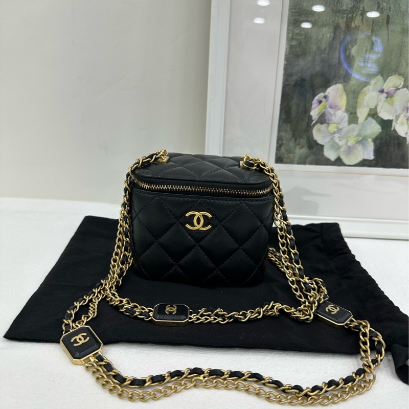 Chanel 香奈兒方糖小盒子 黑金 晶片 非常特別的鏈條-0
