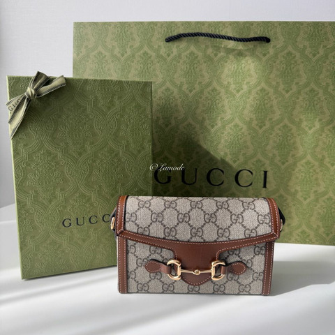 GUCCI Horsebit 1955 迷你包 米色 烏木棕色 699296 92TCG 8563
