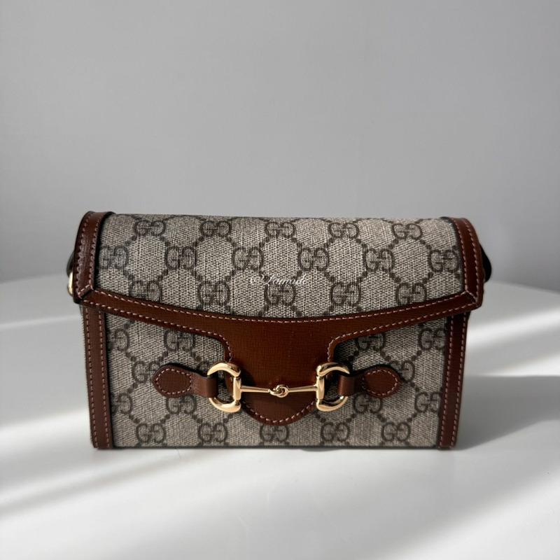 GUCCI Horsebit 1955 迷你包 米色 烏木棕色 699296 92TCG 8563-1