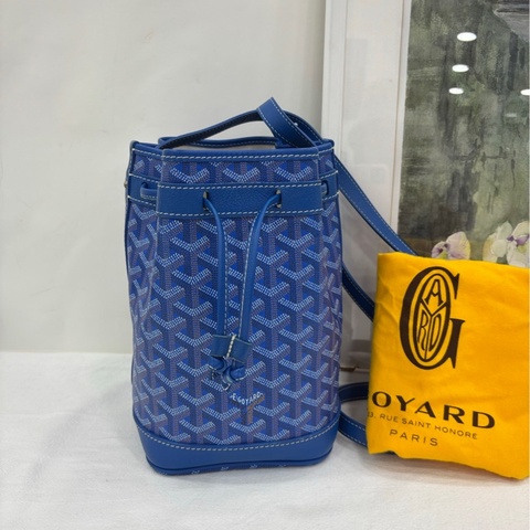 GoyardGant Petit Flot水桶包 寶藍色老花滿印 白色車線