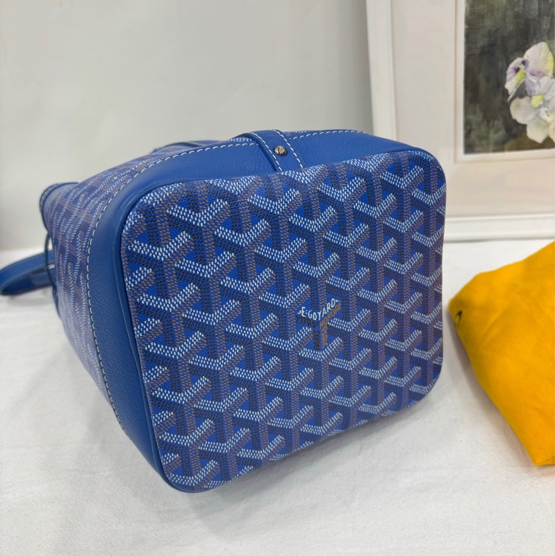 GoyardGant Petit Flot水桶包 寶藍色老花滿印 白色車線-4