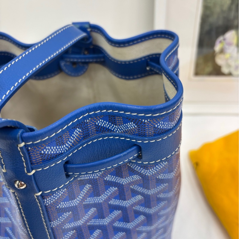 GoyardGant Petit Flot水桶包 寶藍色老花滿印 白色車線-6