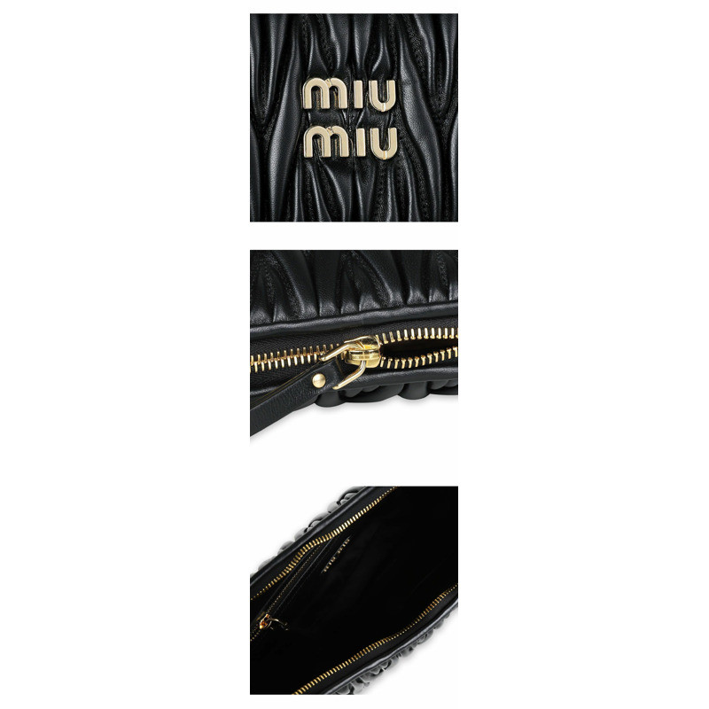 MIU MIU Matera 紋理皮革單肩包（黑色）5BC170 AN88-3
