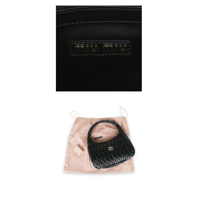 MIU MIU Matera 紋理皮革單肩包（黑色）5BC170 AN88-4