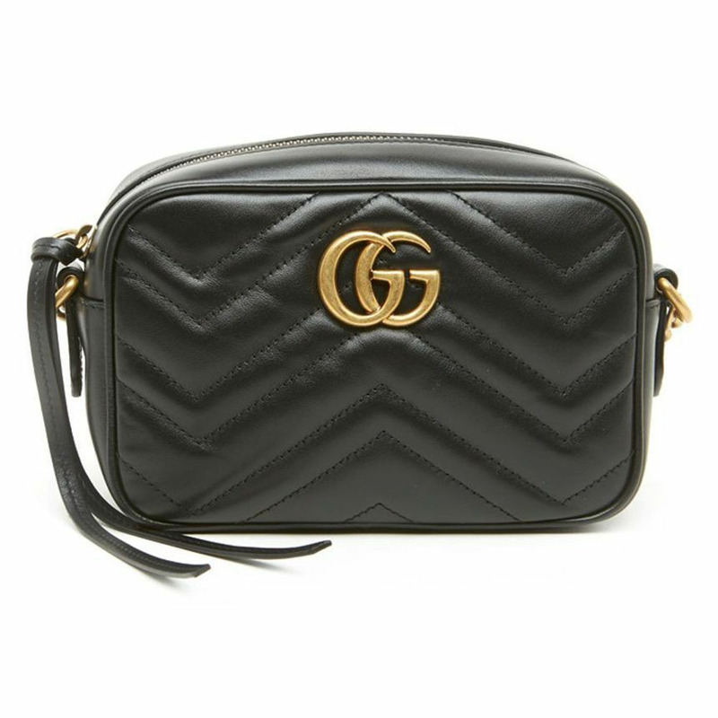 GUCCI GG Marmont 絎縫拉鍊肩斜背包 黑色 448065 DTD1T-0