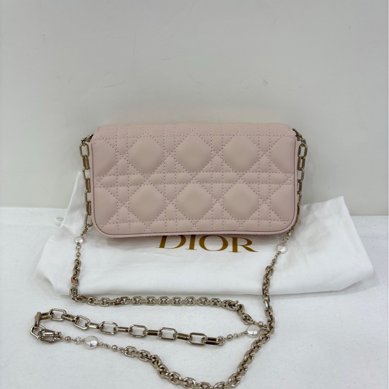 Dior 迪奧lady Dior淡粉色珍珠鏈條斜挎包 24年 閒置-1
