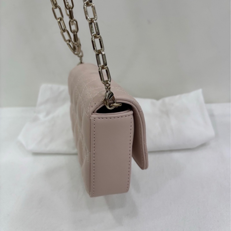 Dior 迪奧lady Dior淡粉色珍珠鏈條斜挎包 24年 閒置-2