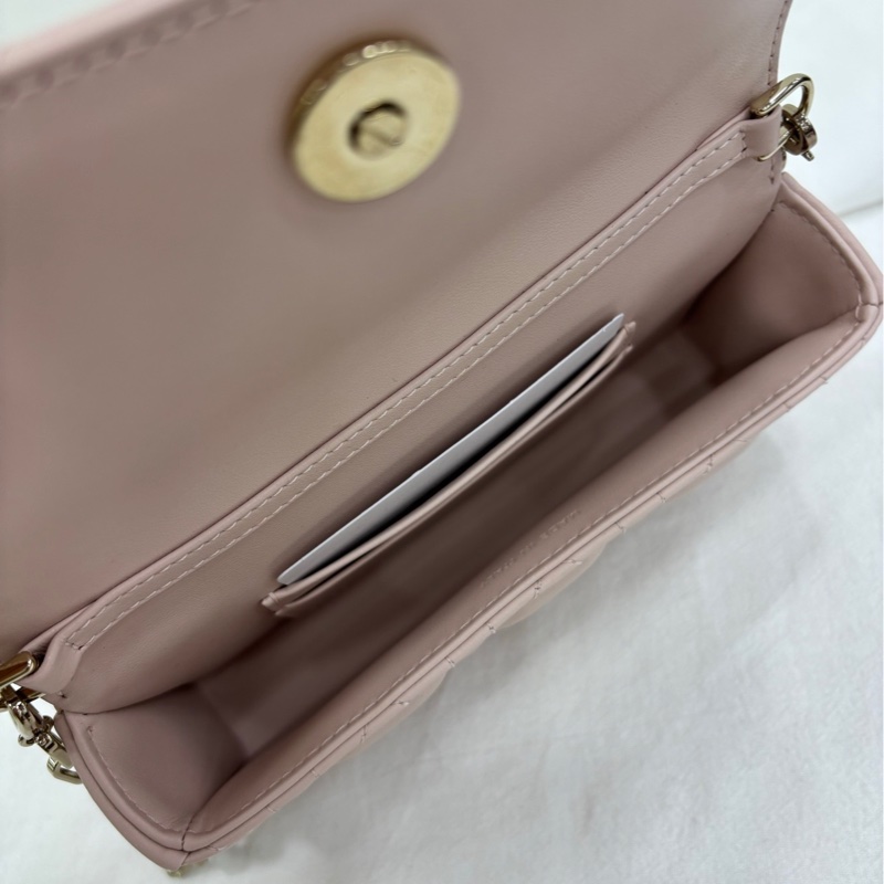 Dior 迪奧lady Dior淡粉色珍珠鏈條斜挎包 24年 閒置-5