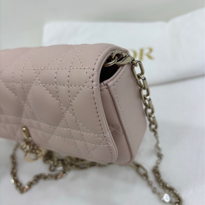 Dior 迪奧lady Dior淡粉色珍珠鏈條斜挎包 24年 閒置-7